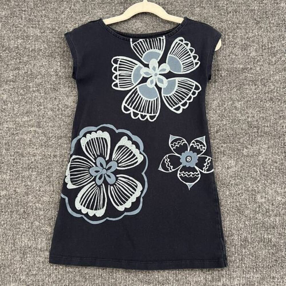 Tea Collection Girls 4 Shift Dress Tunic Navy Blue Floral Cotton Jersey Knit